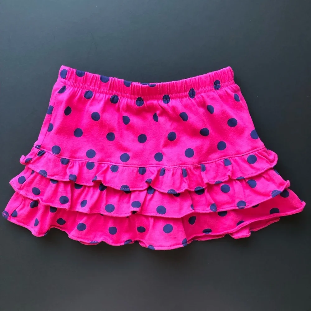 CARTER’S Pink Blue Polka Dot Skort Skirt Size 2 Tiered Ruffle Cotton